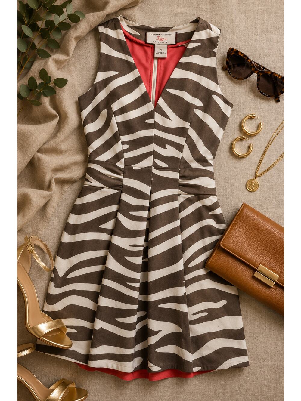 Banana Republic Issa London Zebra Print Fit & Flare Dress Size 4